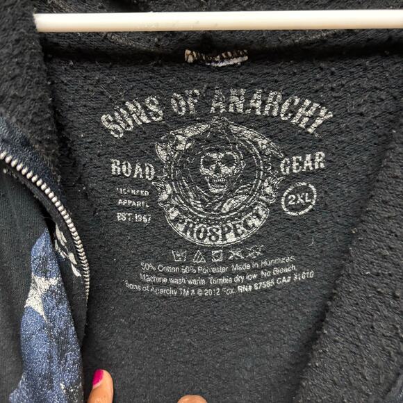 Sons of Anarchy Zip Hoodie 2XL Flag Reaper Graphic Double-Sided Freedom Flag - Picture 7 of 11